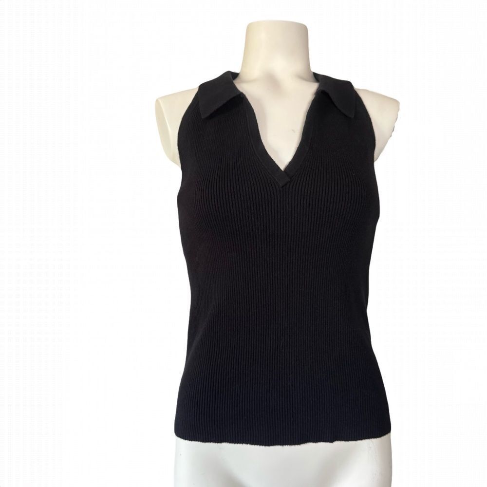 DKNY Jeans Black Fitted Sleeveless Knit Ribbed Top L